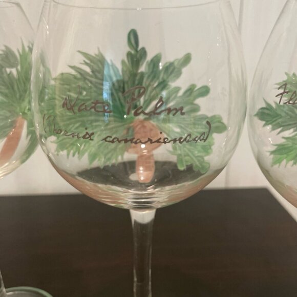 VINTAGE HAND PAINT WINE GLASSES PALM TREES VERSATILE DRINKS FUN STYLE TROPICAL - Picture 5 of 16